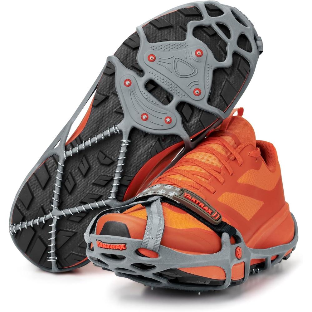 imageYaktrax Run Traction Cleats for Running on Snow and IceGrayRed